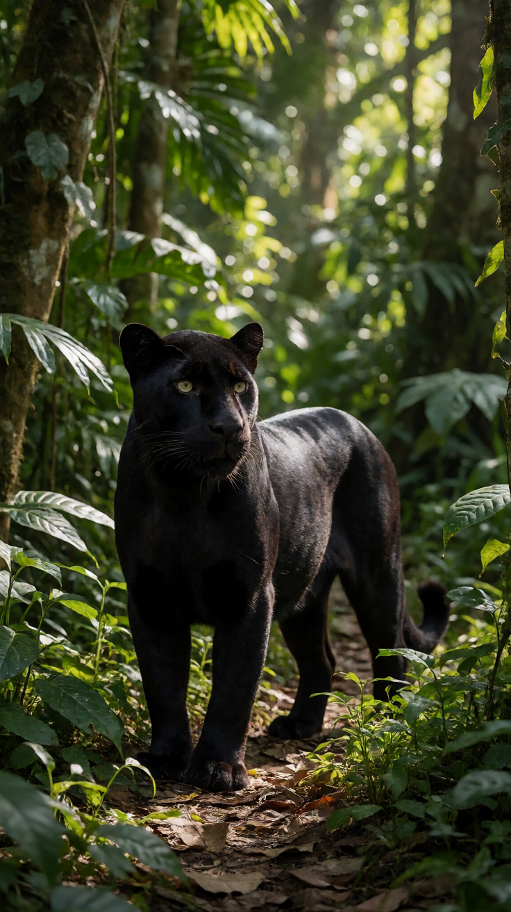 Black panther in dark jungle Wallpaper