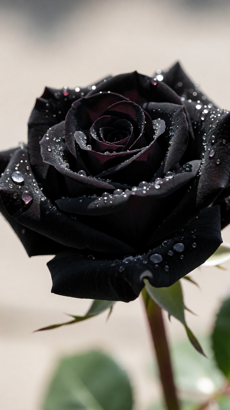 Black rose with dew drops Wallpaper