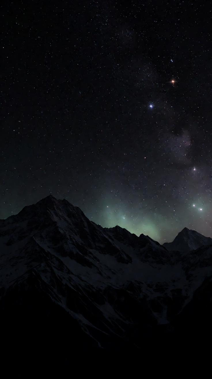 Black starry night sky mountains Wallpaper