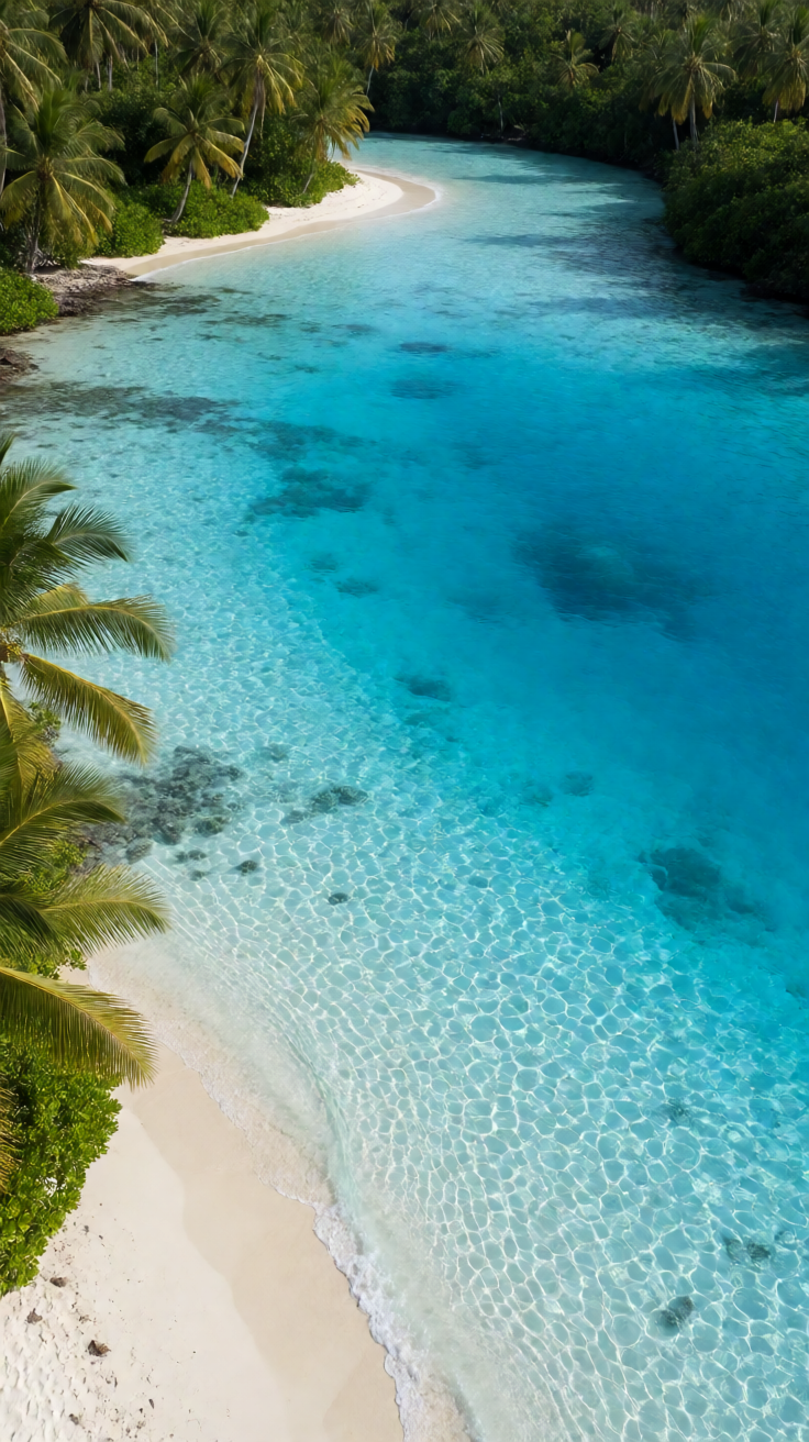 Azure blue tropical lagoon aerial Wallpaper