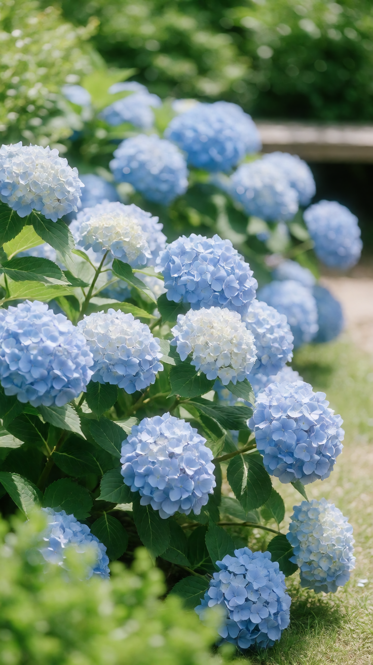 Blue hydrangea garden soft focus Wallpaper