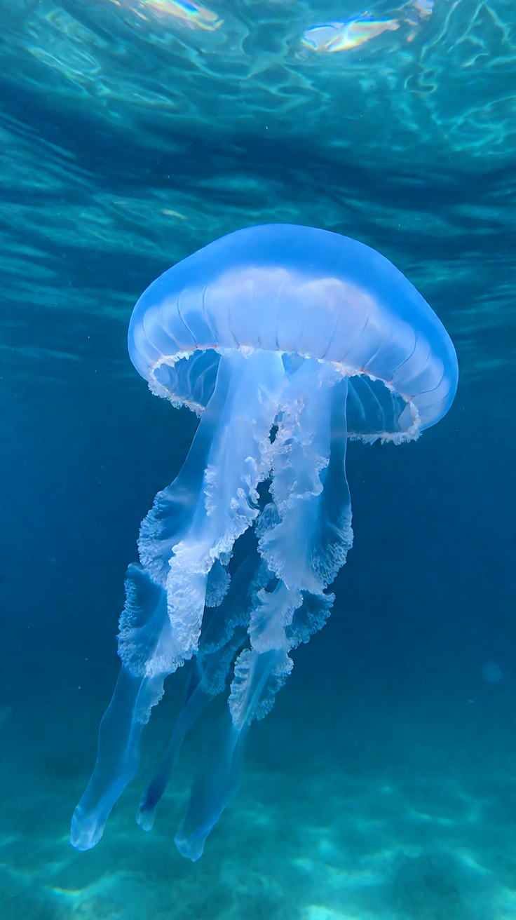 Blue jellyfish glowing underwater Wallpaper