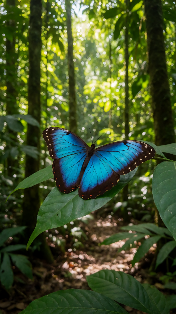 Blue morpho butterfly rainforest Wallpaper