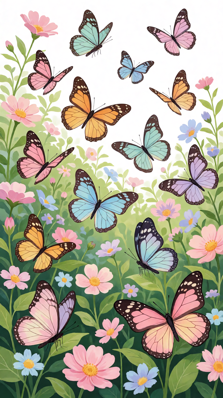 Butterfly garden pastel pattern Wallpaper