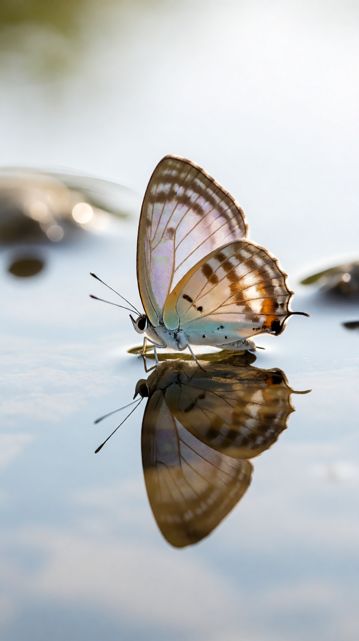 Butterfly resting on water reflection Wallpaper