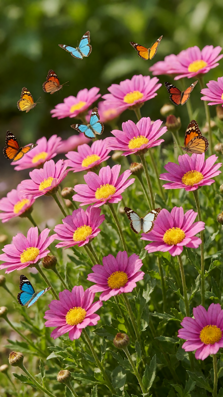 Butterfly swarm around flowers Wallpaper