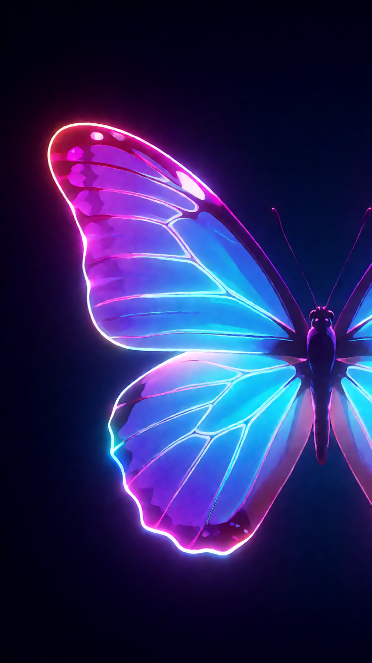 Neon butterfly dark background Wallpaper