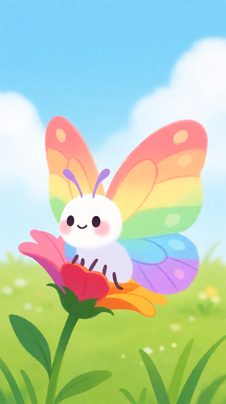 Rainbow butterfly kawaii illustration Wallpaper