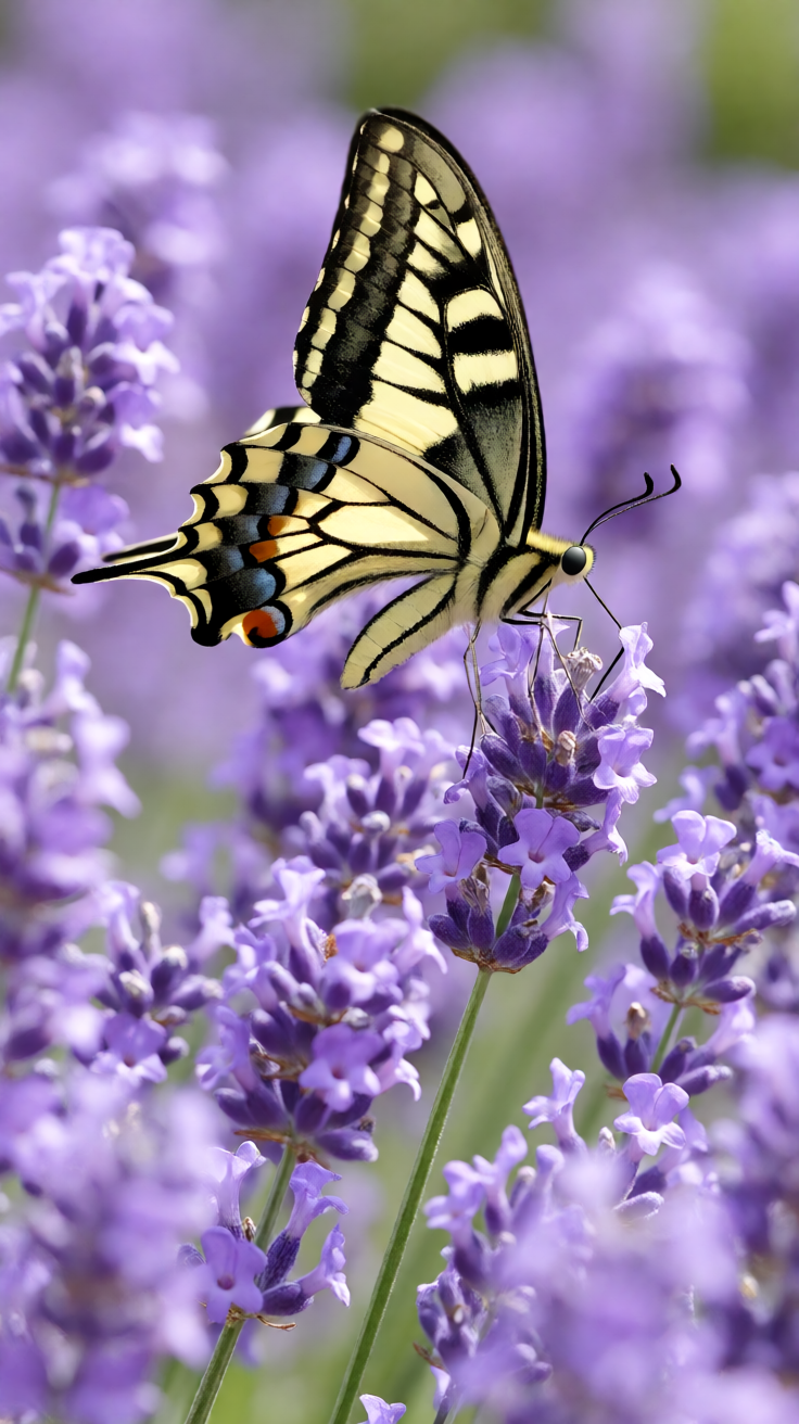 Swallowtail butterfly on lavender macro Wallpaper