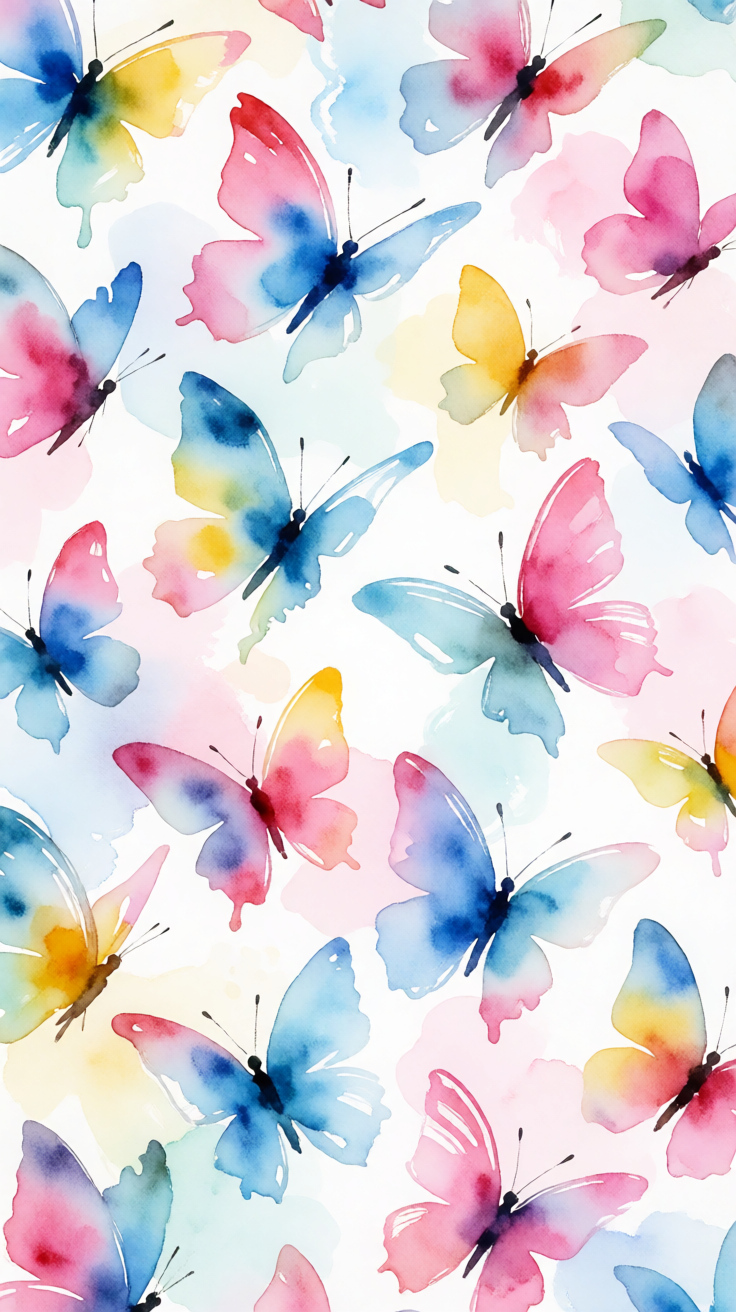 Watercolor butterflies flying pattern Wallpaper