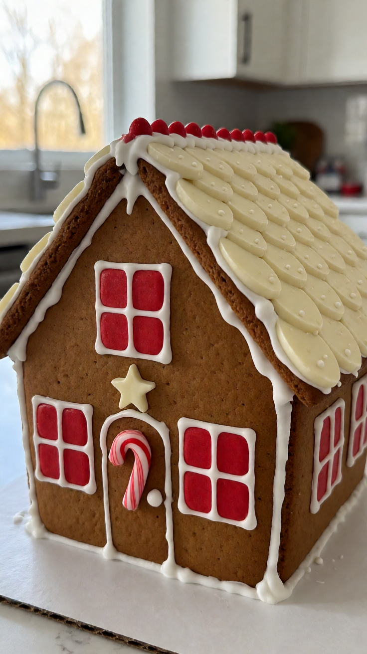 Christmas candy gingerbread house decorated icing Wallpaper