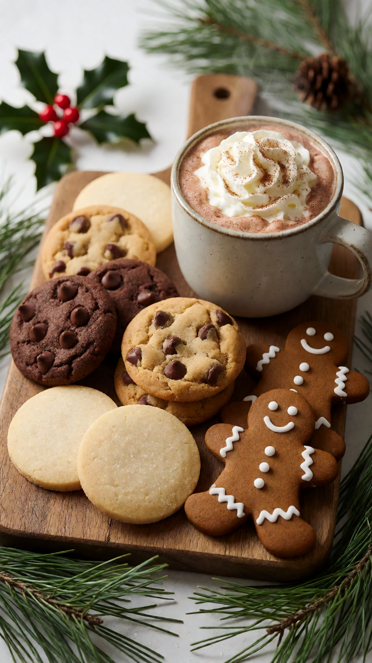 Christmas cookies and cocoa flatlay Wallpaper