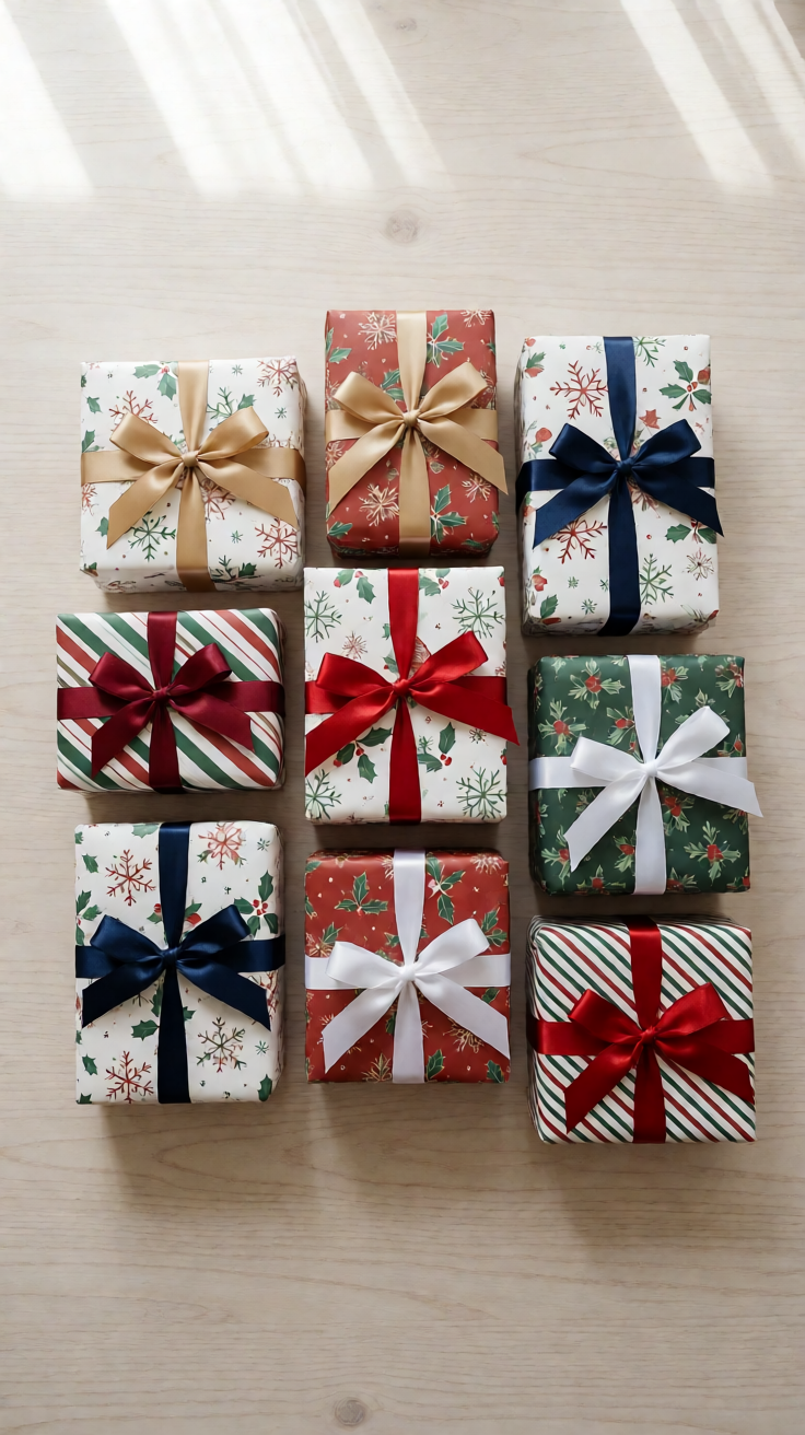 Christmas gifts wrapped pattern flatlay Wallpaper