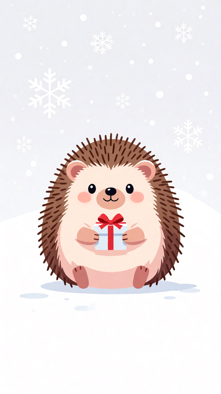 Christmas hedgehog holding tiny gift illustration Wallpaper