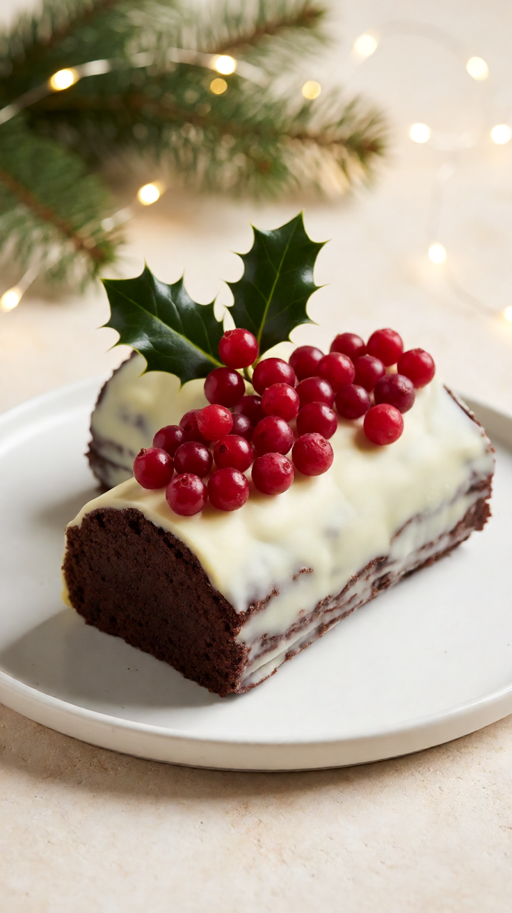 Christmas yule log cake with berries festive dessert Wallpaper