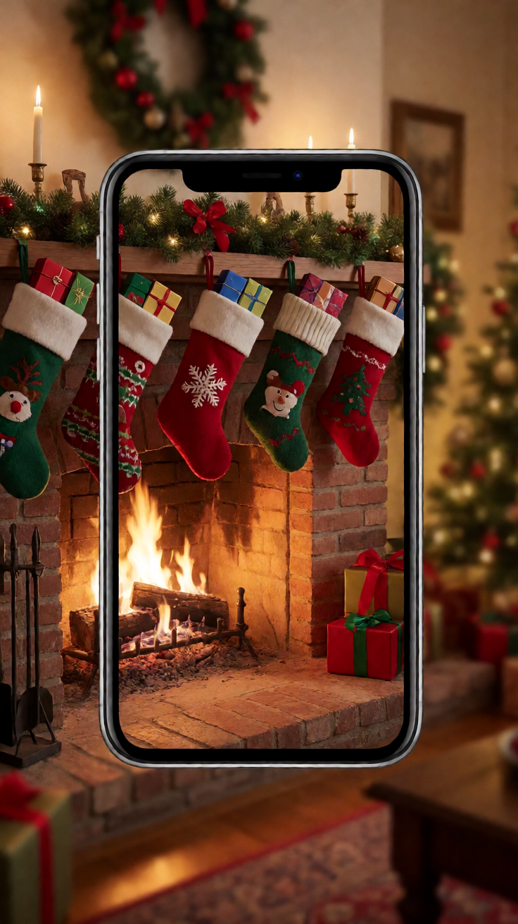 Cozy christmas fireplace stockings wallpaper for phone Wallpaper