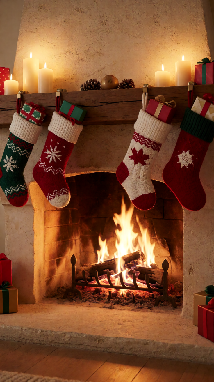 Cozy fireplace christmas stockings warm Wallpaper