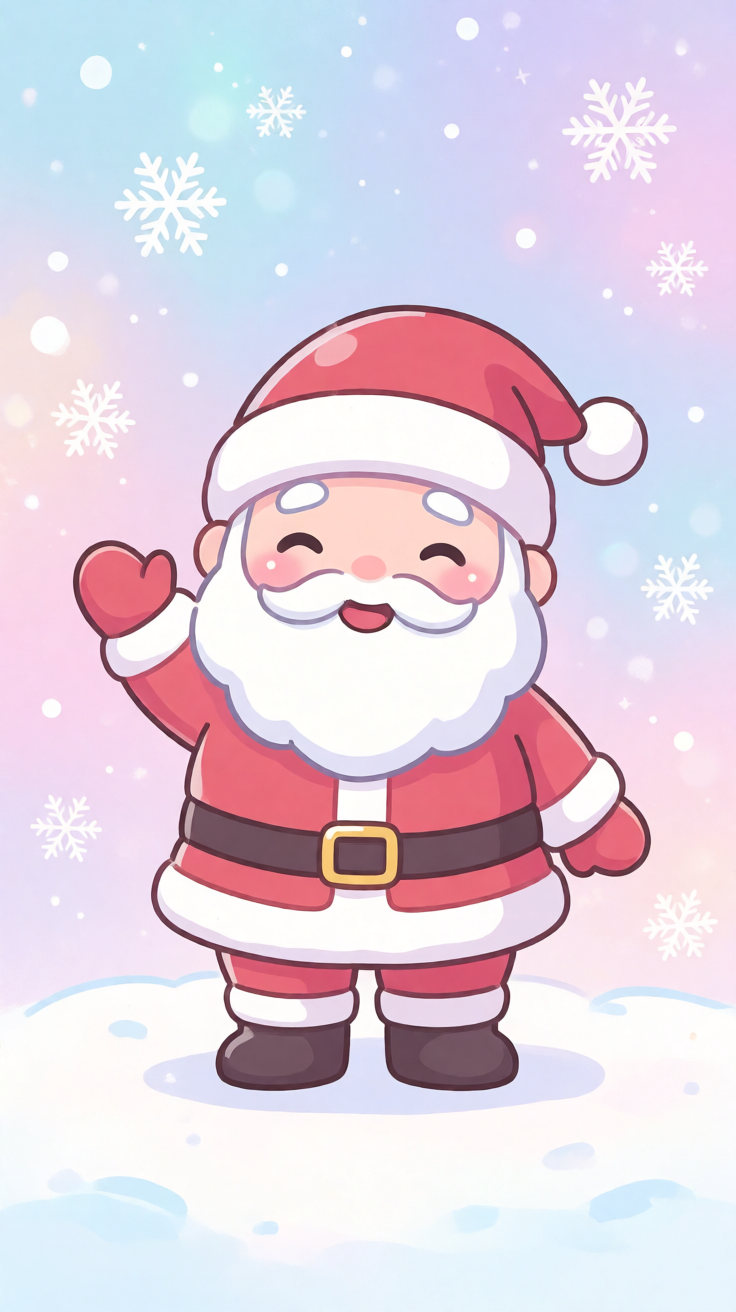 Cute cartoon santa waving kawaii illustration pastel Wallpaper