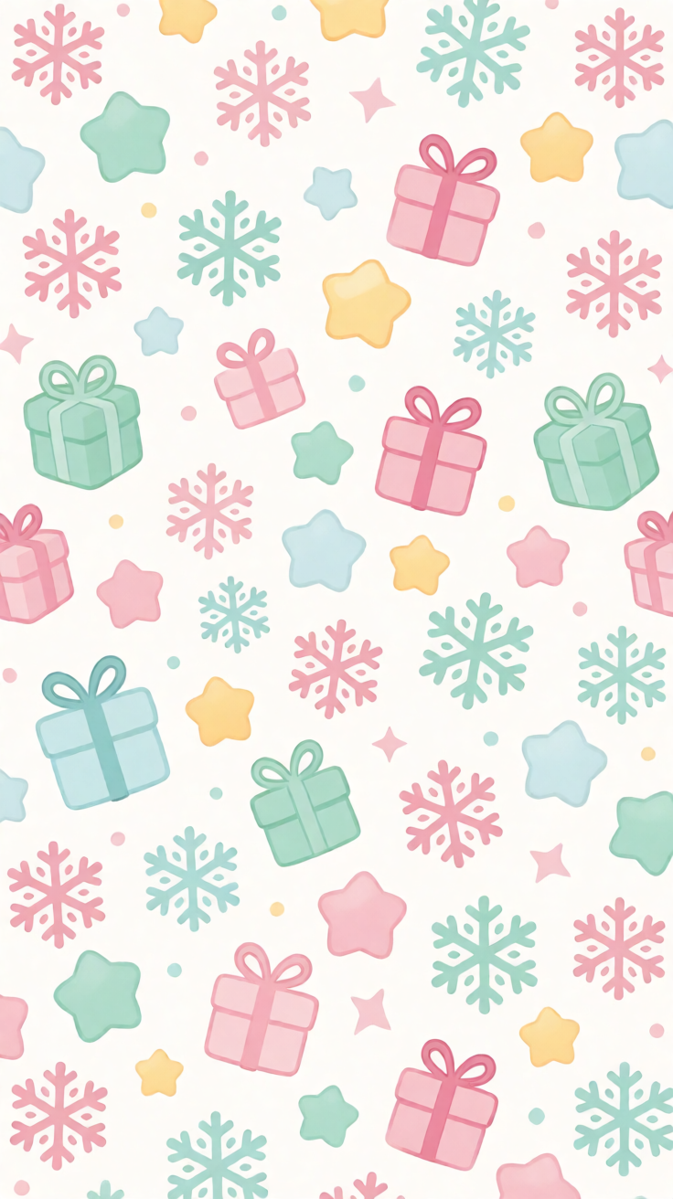 Cute kawaii christmas pattern wallpaper for phone pastel Wallpaper