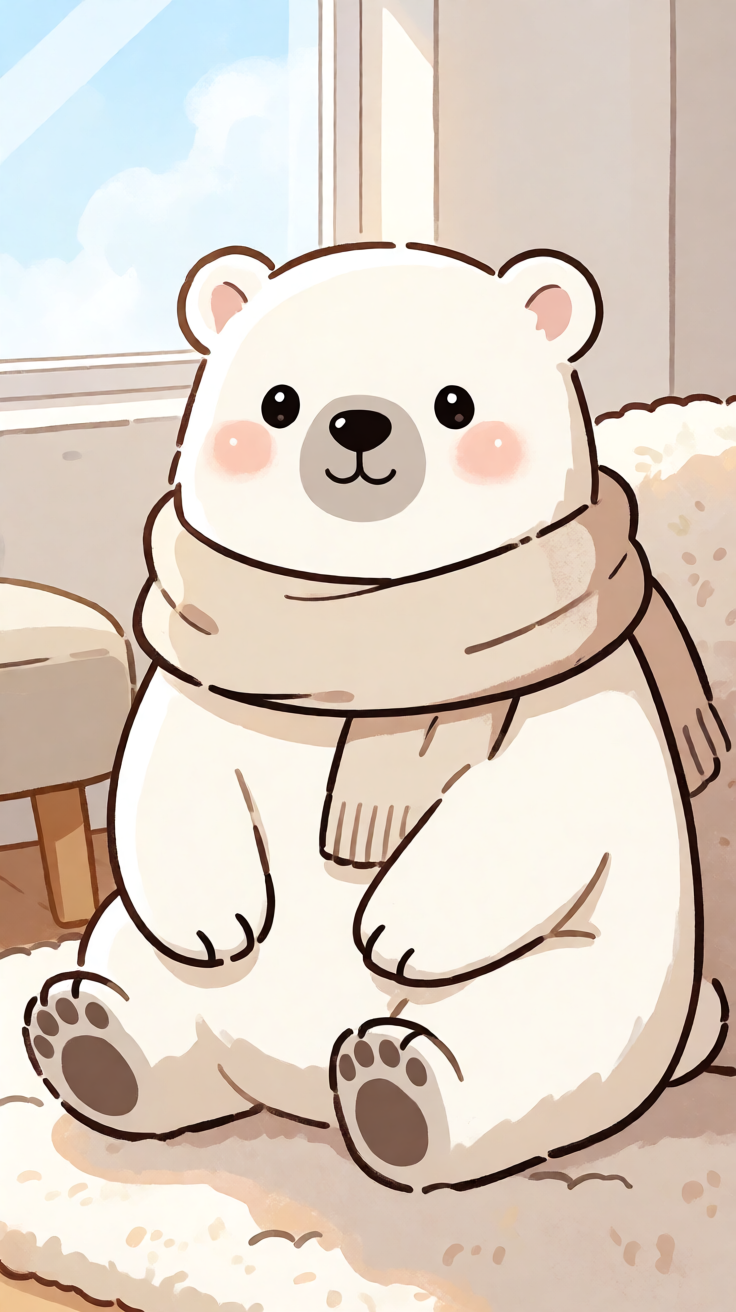 Cute polar bear with scarf kawaii illustration Wallpaper