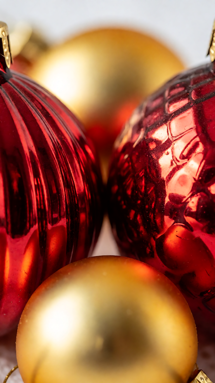 Glass christmas baubles red and gold macro Wallpaper