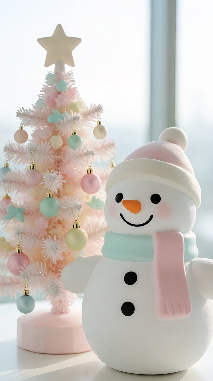 Kawaii christmas tree and snowman pastel pattern Wallpaper