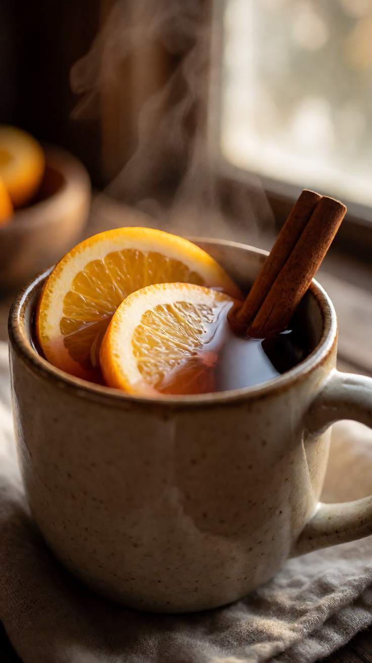 Mulled wine with orange slices and cinnamon sticks Wallpaper