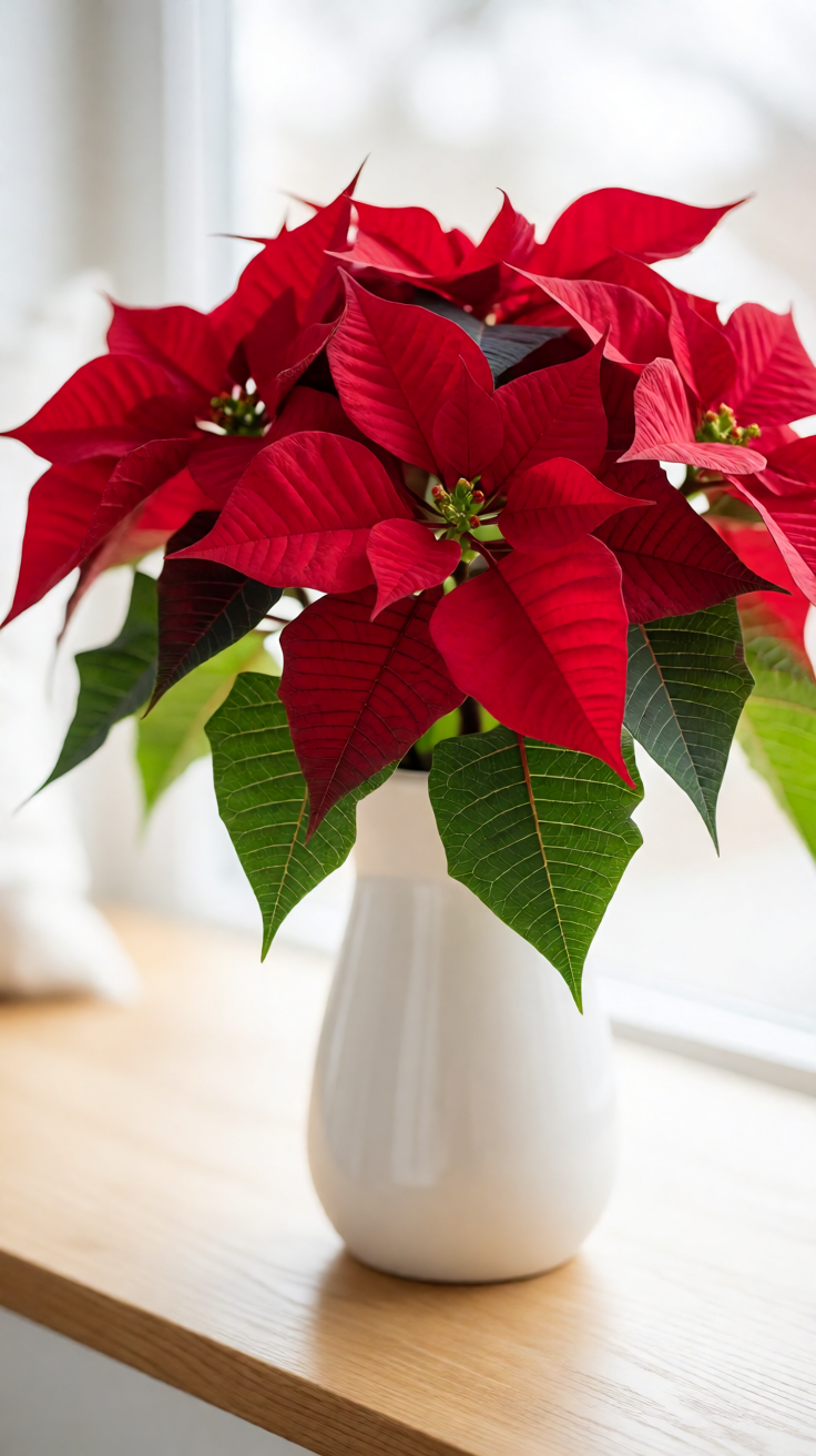 Poinsettia flowers red christmas arrangement Wallpaper