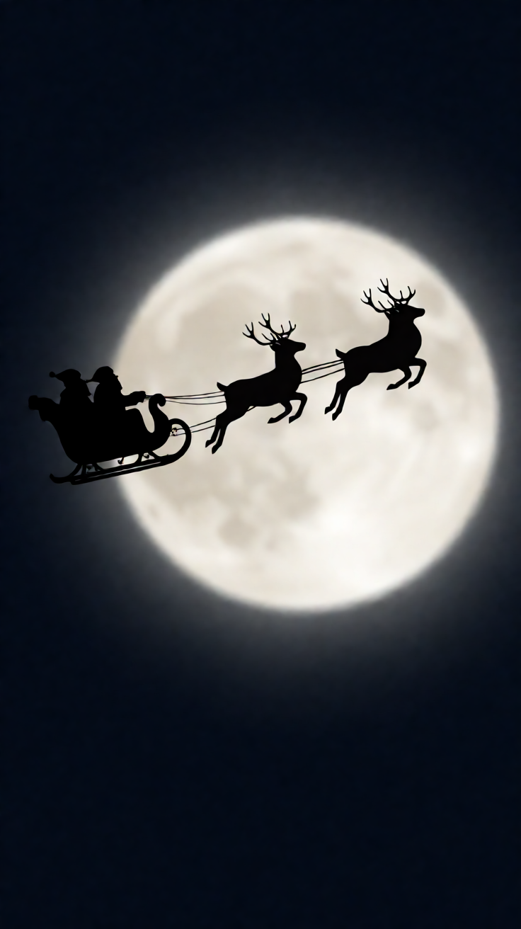 Santa sleigh silhouette across moon Wallpaper