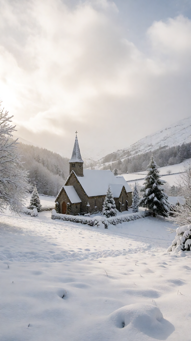 White christmas landscape church snow Wallpaper