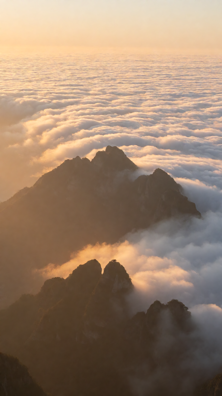 Cloud sea above mountain peaks sunrise Wallpaper