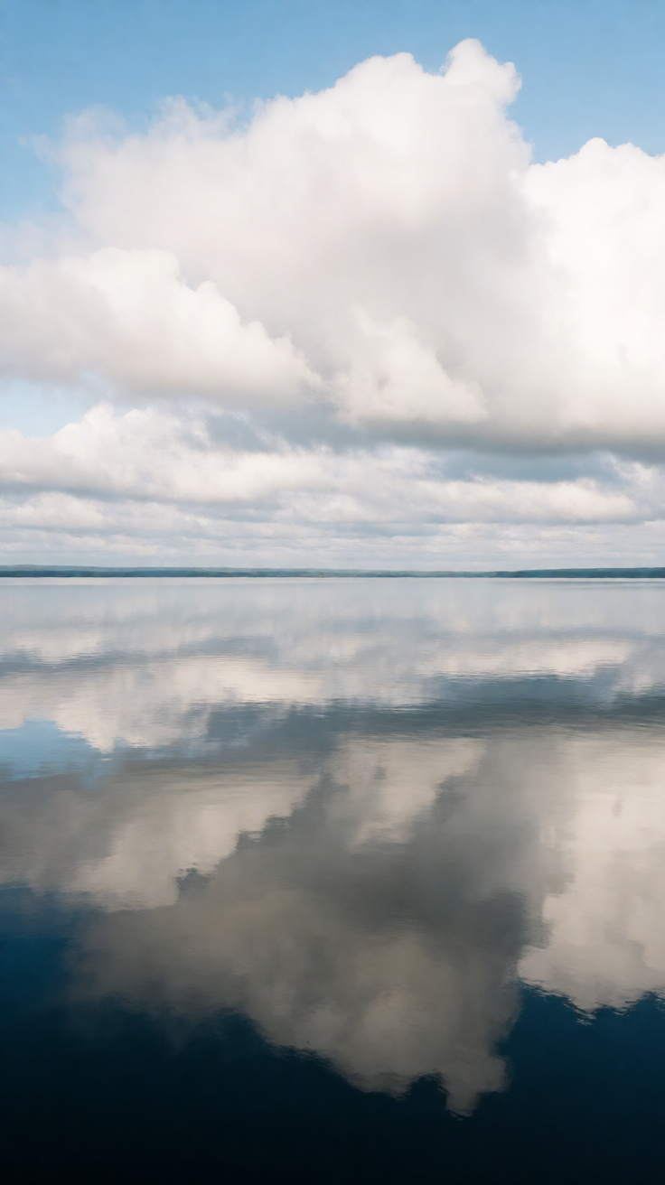Clouds reflected in still lake Wallpaper