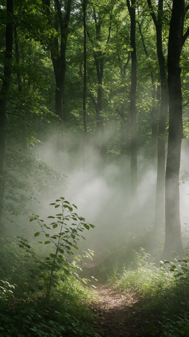 Low fog clouds forest morning Wallpaper