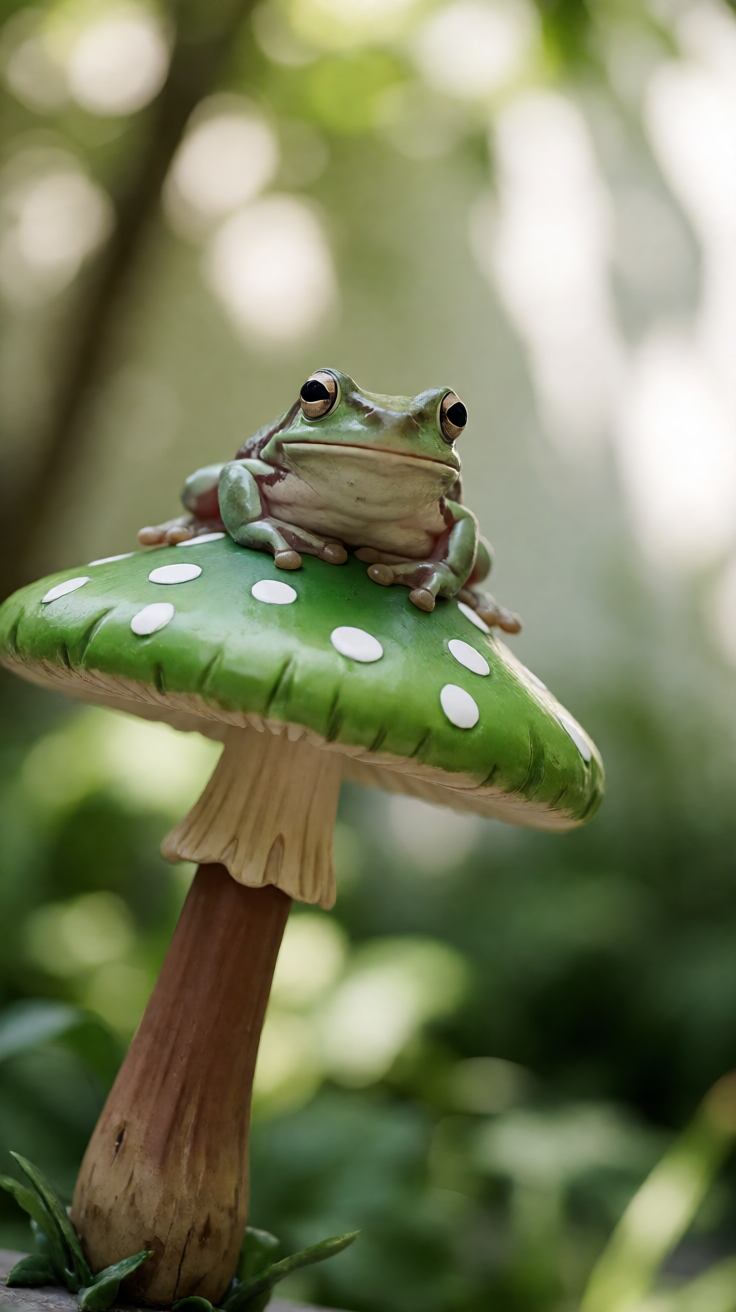 Cute frog on mushroom umbrella Wallpaper