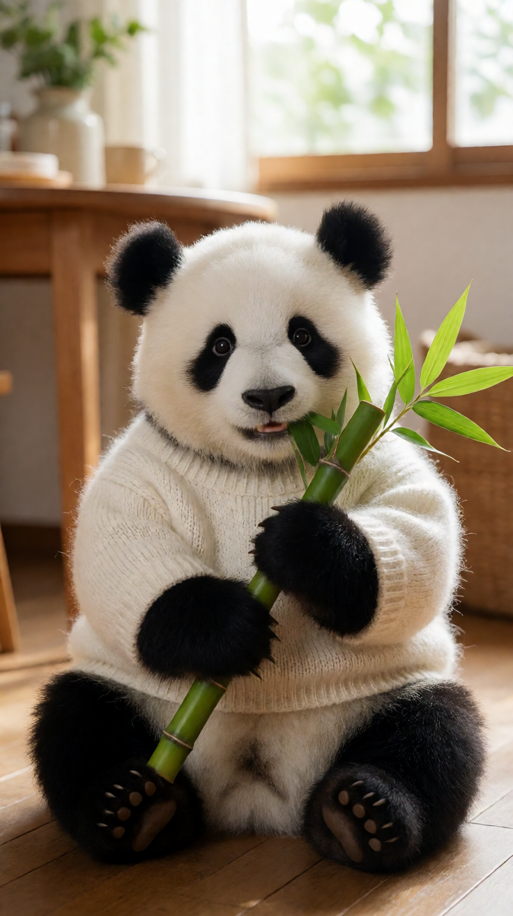 Cute panda eating bamboo Wallpaper