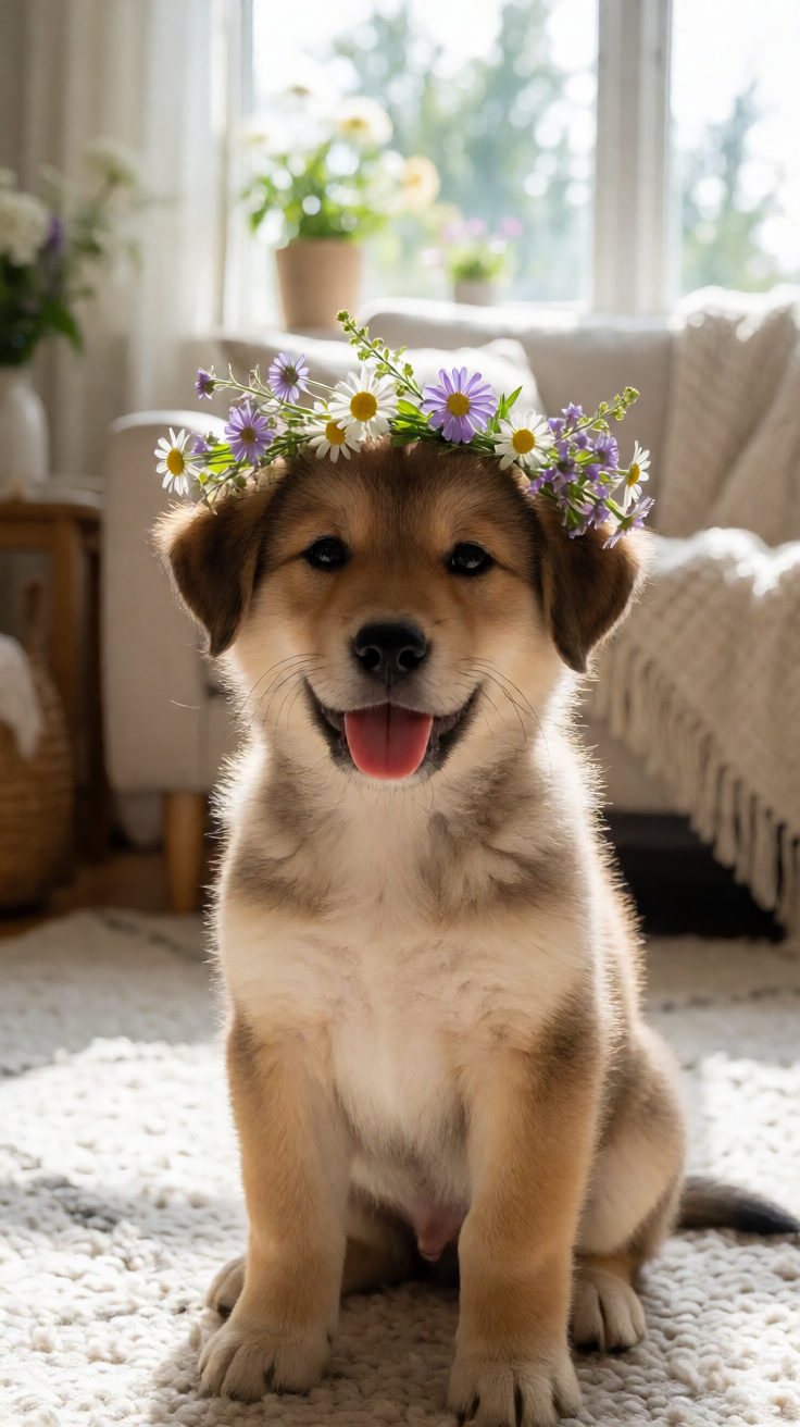 Cute puppy with flower crown Wallpaper
