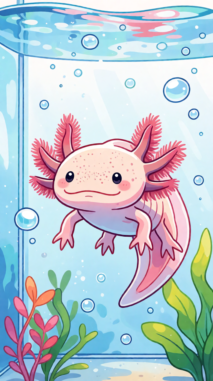 Kawaii axolotl underwater illustration Wallpaper