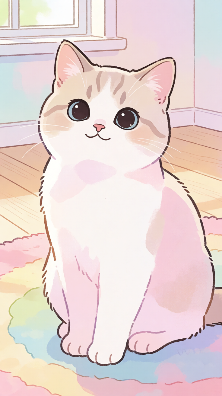 Kawaii cat pastel illustration