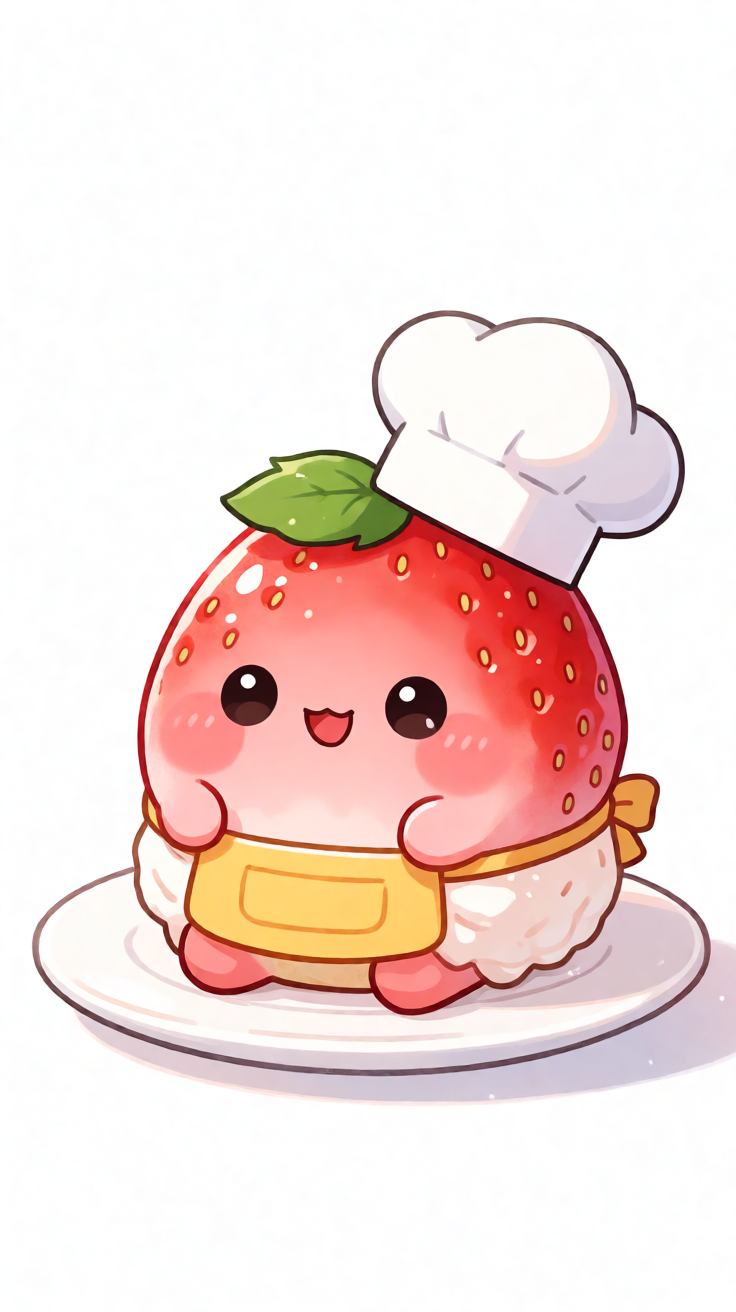 Kawaii dessert strawberry cake illustration Wallpaper