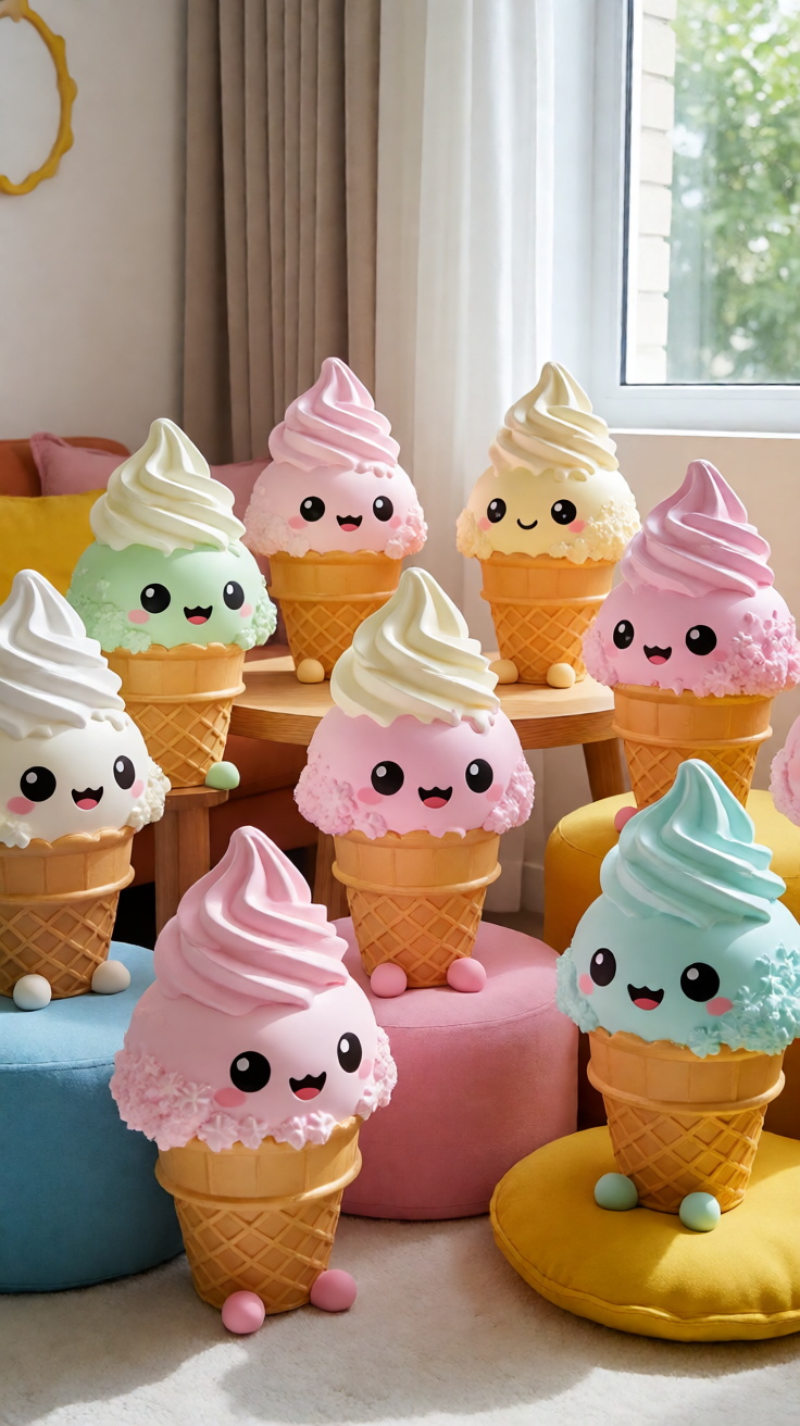 Kawaii ice cream cone characters Wallpaper