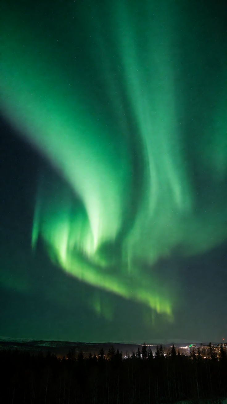 Green aurora borealis night Wallpaper