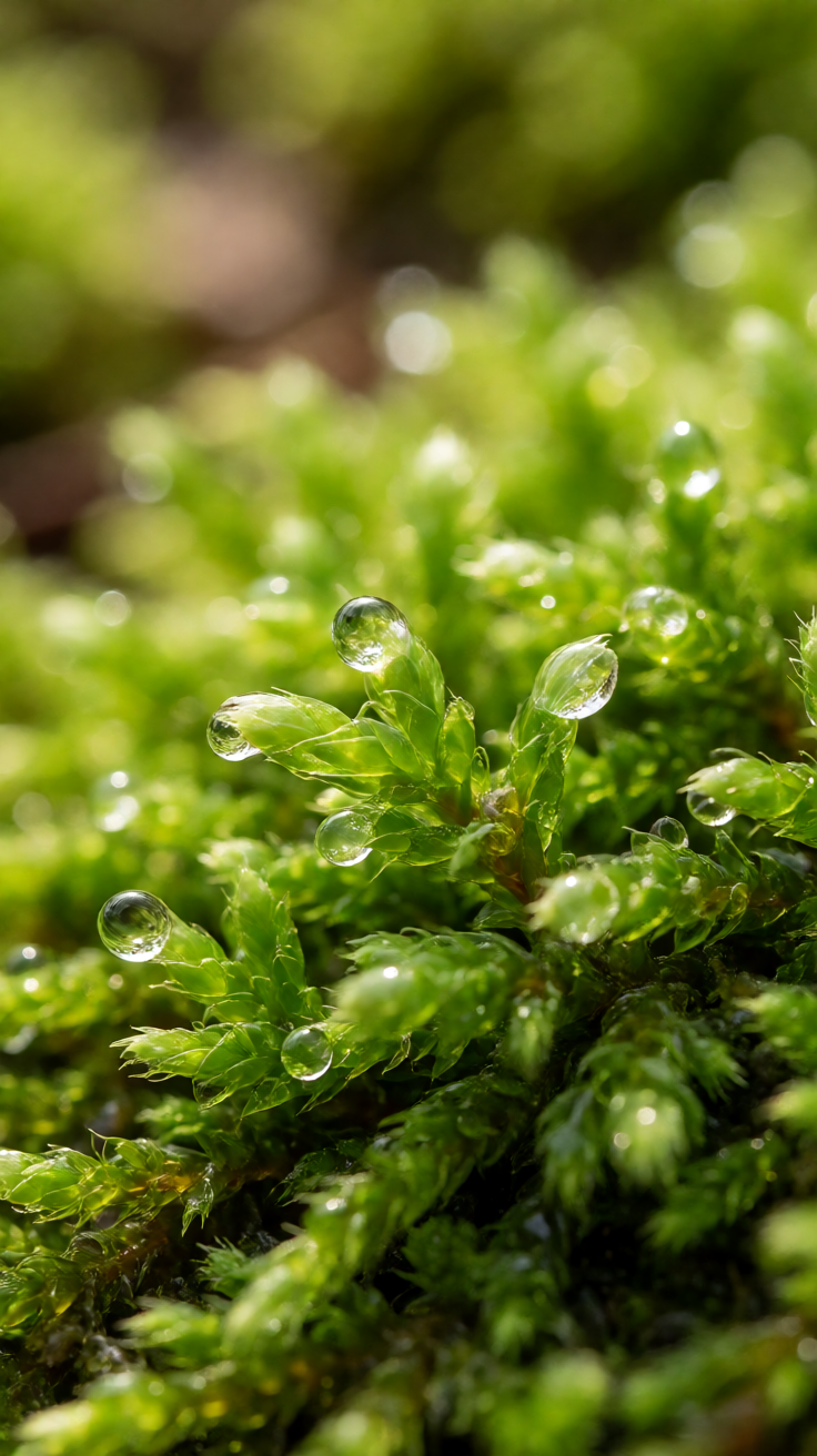 Green moss macro raindrops Wallpaper