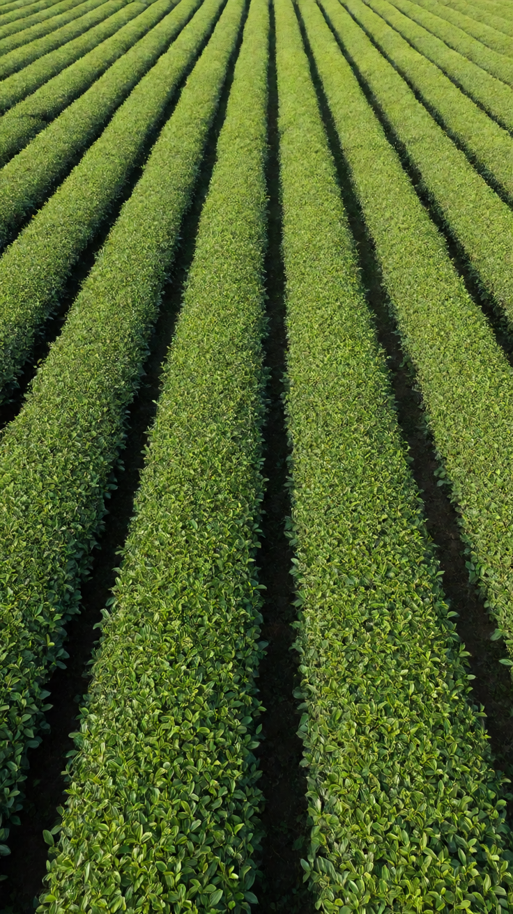Green tea plantation rows aerial Wallpaper