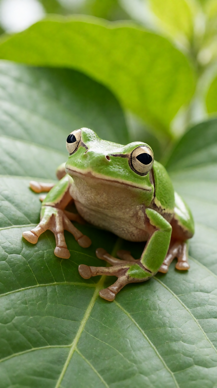 Green tree frog on leaf macro Wallpaper