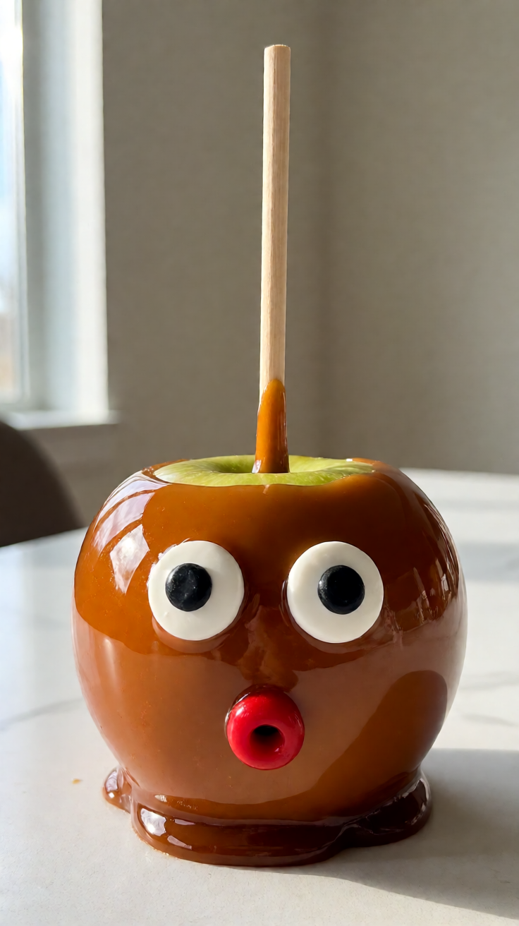 Caramel apple with candy eyes halloween treat Wallpaper