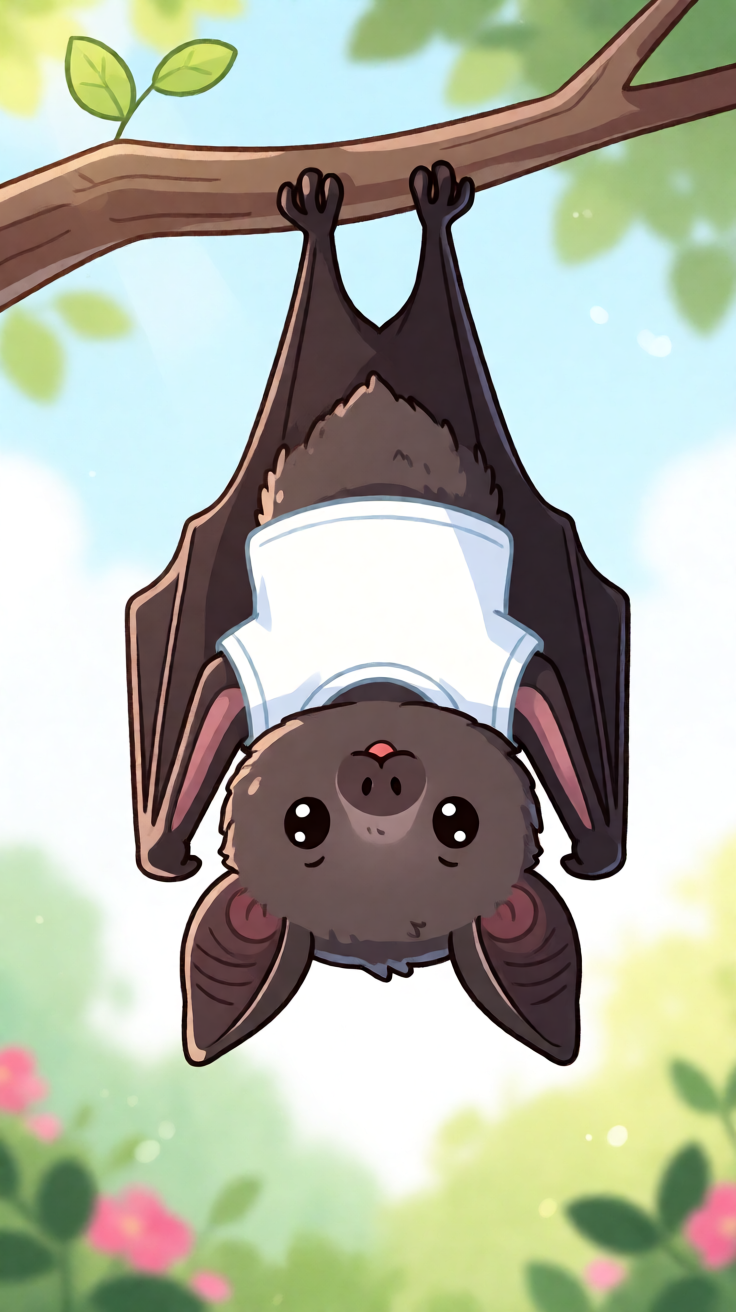 Cute bat hanging upside down kawaii illustration Wallpaper