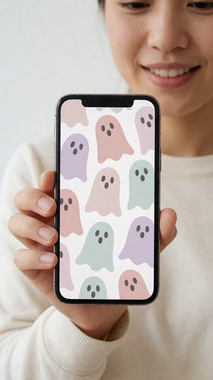 Cute halloween pastel ghost pattern phone background Wallpaper