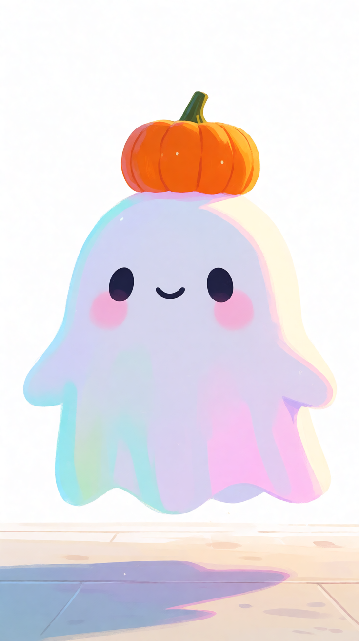 Cute pastel ghost with pumpkin kawaii Wallpaper
