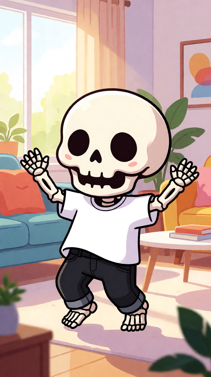 Cute skeleton dancing kawaii illustration Wallpaper