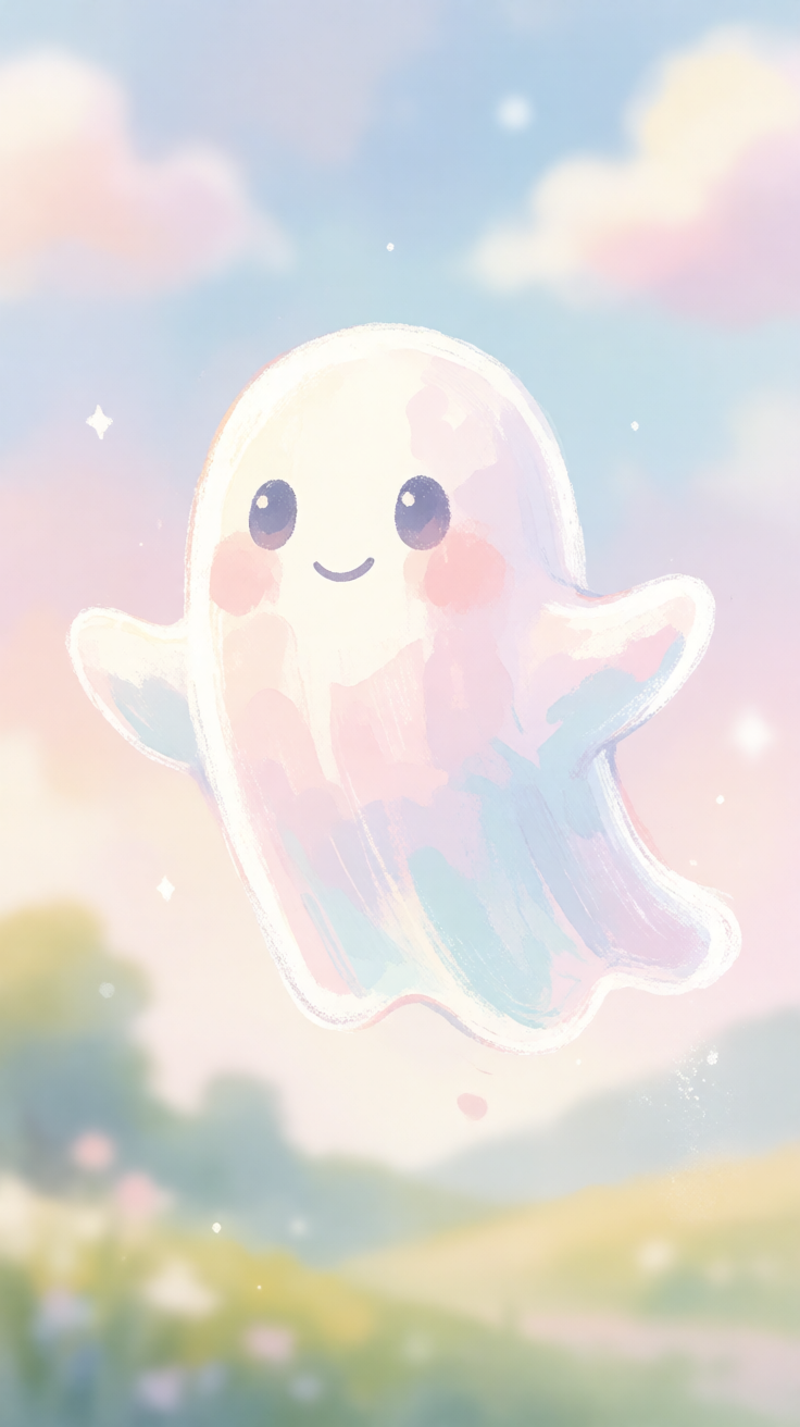 Friendly ghost floating pastel illustration Wallpaper